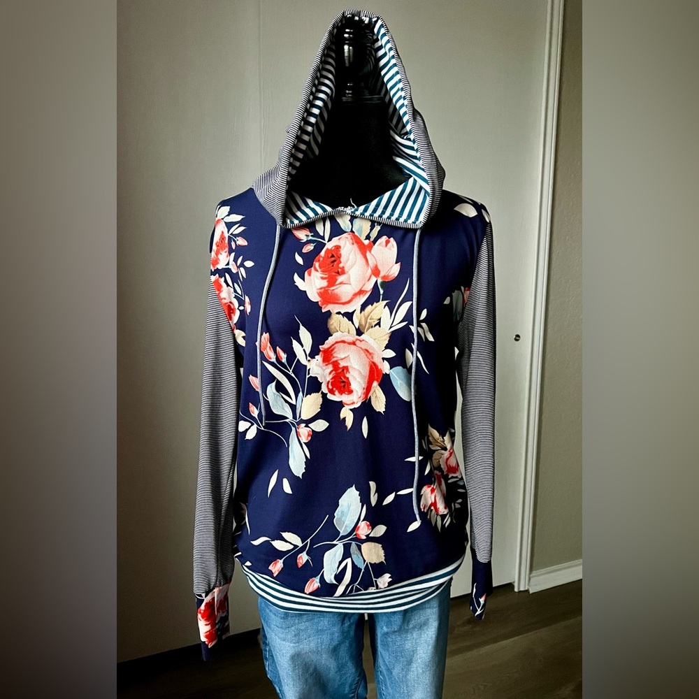 Floral Navy Hoodie Sweatshirt